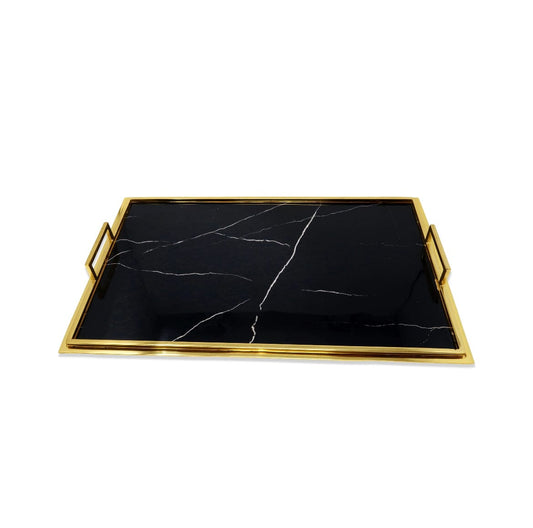 Serving Tray with Handles and Marble Design (2 Sizes) Decorative Trays High Class Touch - Home Decor 