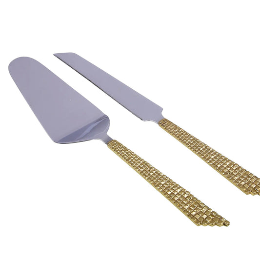 Set of 2 Cake Servers Gold Mosaic Design Cake Servers High Class Touch - Home Decor 