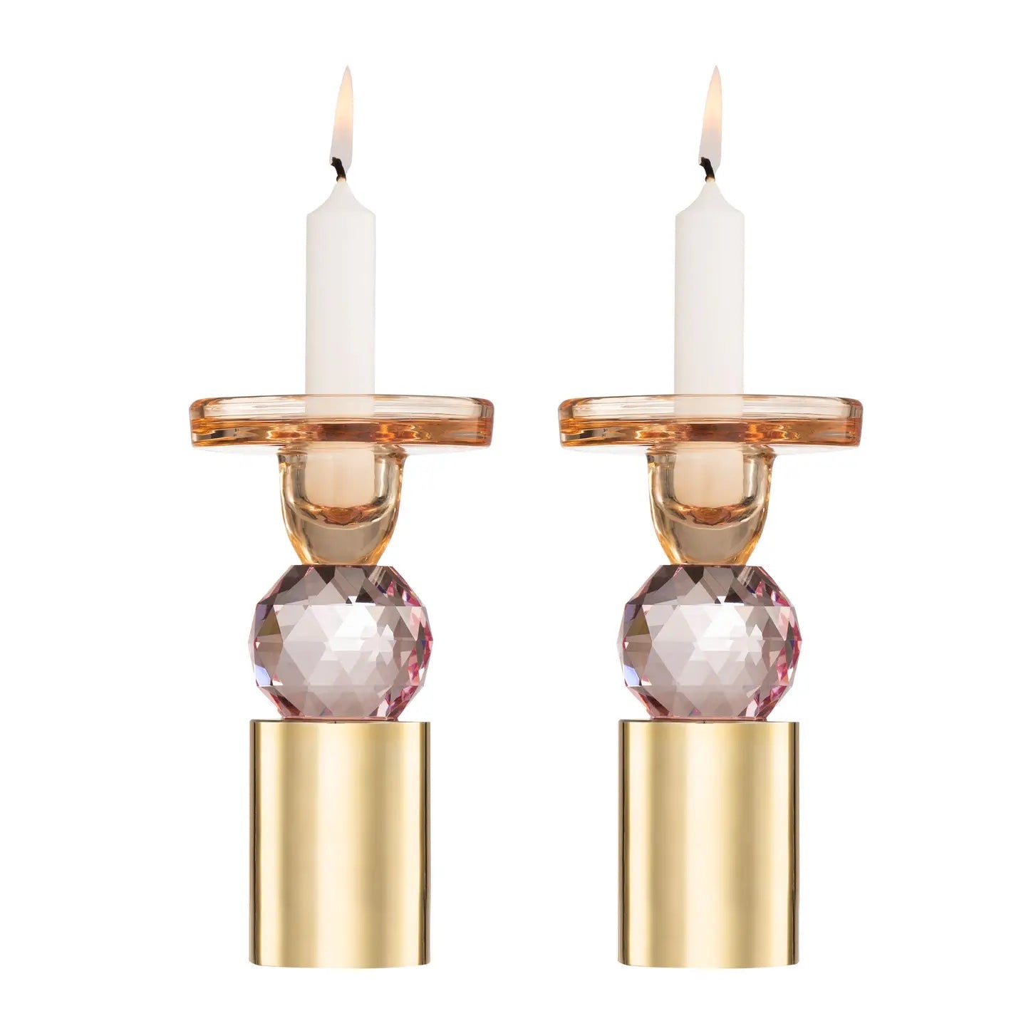 Set of 2 Pink Crystal Candlesticks, 6.5"H Candle Holders High Class Touch - Home Decor 