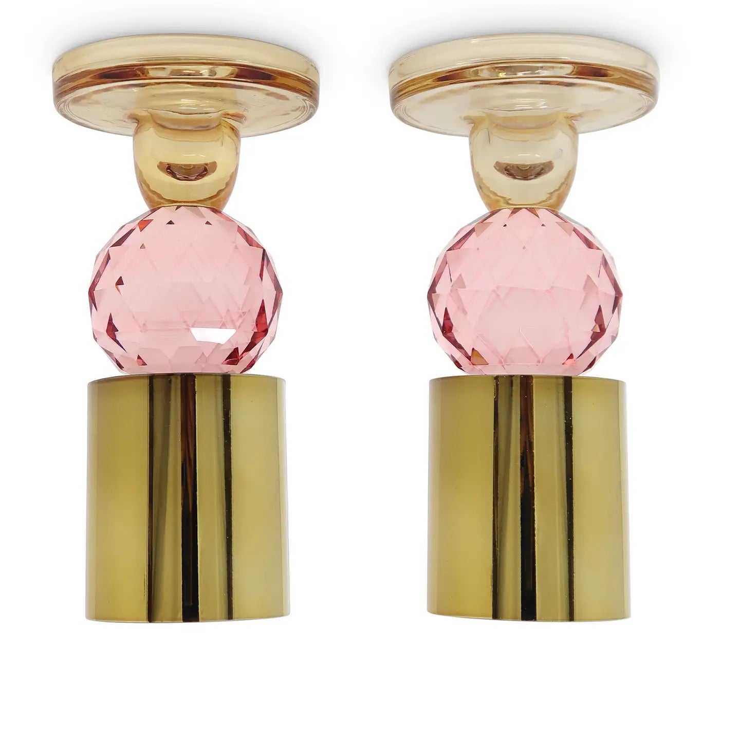 Set of 2 Pink Crystal Candlesticks, 6.5"H Candle Holders High Class Touch - Home Decor 