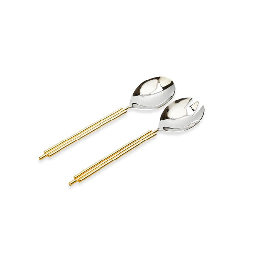 Set of 2 Salad Servers with Gold Symmetrical Design Cake server set High Class Touch - Home Decor 