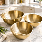 Set of 3 Stainless Steel Gold Mixing Bowls Serving Bowls High Class Touch - Home Decor 