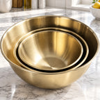 Set of 3 Stainless Steel Gold Mixing Bowls Serving Bowls High Class Touch - Home Decor 