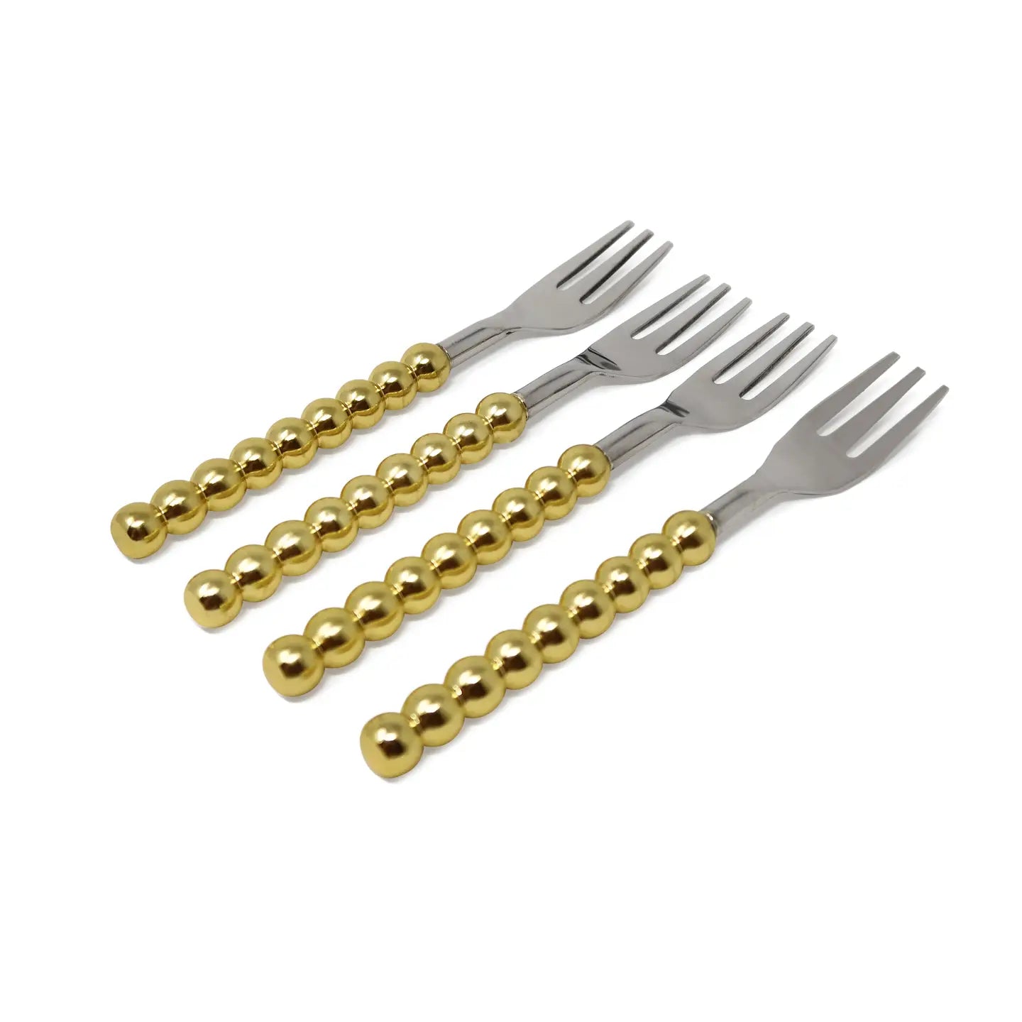 Set of 4 Gold Beaded Handles Dessert Spoons/Forks Cutlery High Class Touch - Home Decor 