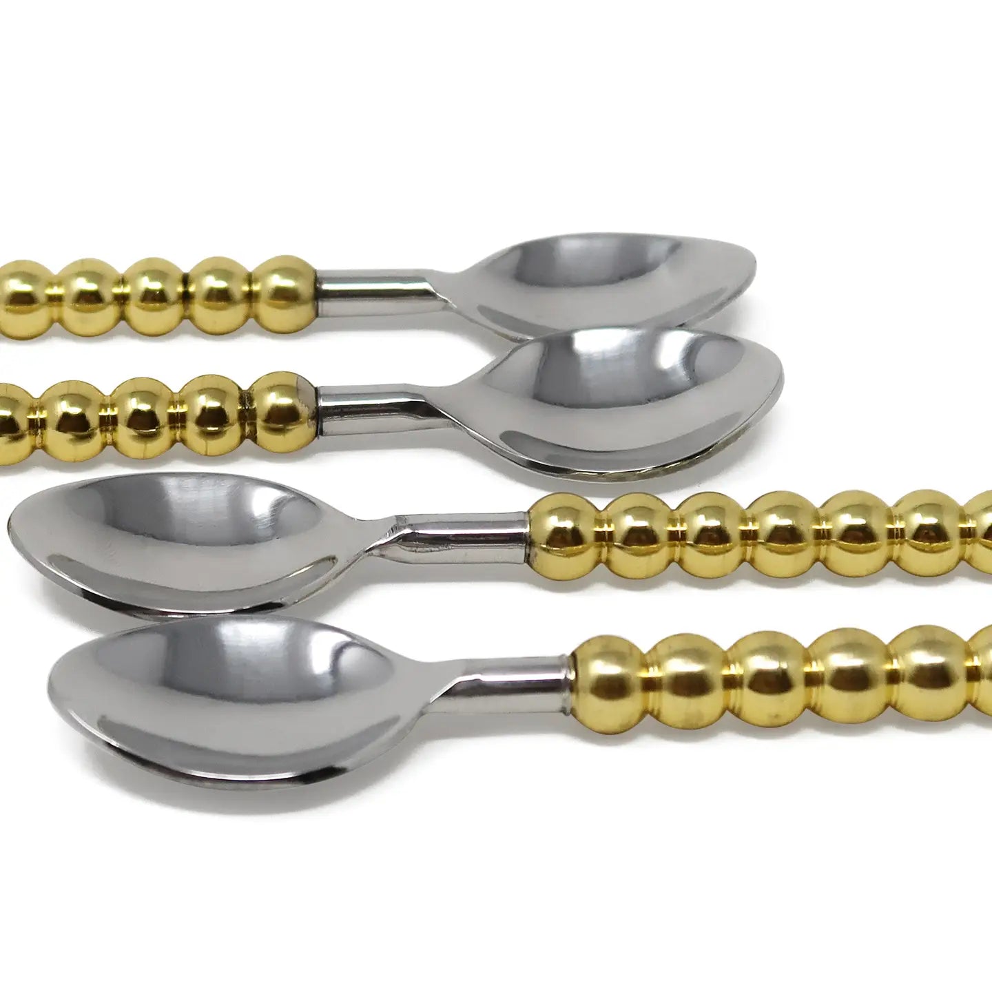 Set of 4 Gold Beaded Handles Dessert Spoons/Forks Cutlery High Class Touch - Home Decor 