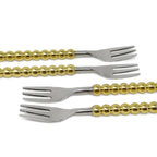 Set of 4 Gold Beaded Handles Dessert and Tea Spoons/Forks - High Class Touch
