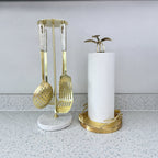 Set of 4 Gold Kitchen Utensils with Marble Handles High Class Touch 