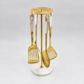 Set of 4 Gold Kitchen Utensils with Marble Handles High Class Touch 