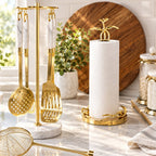 Set of 4 Gold Kitchen Utensils with Marble Handles High Class Touch 