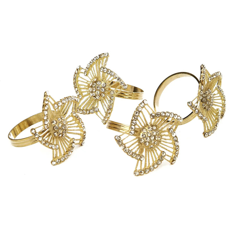 Set of 4 Napkin Rings Jeweled Gold Napkin Rings High Class Touch - Home Decor 