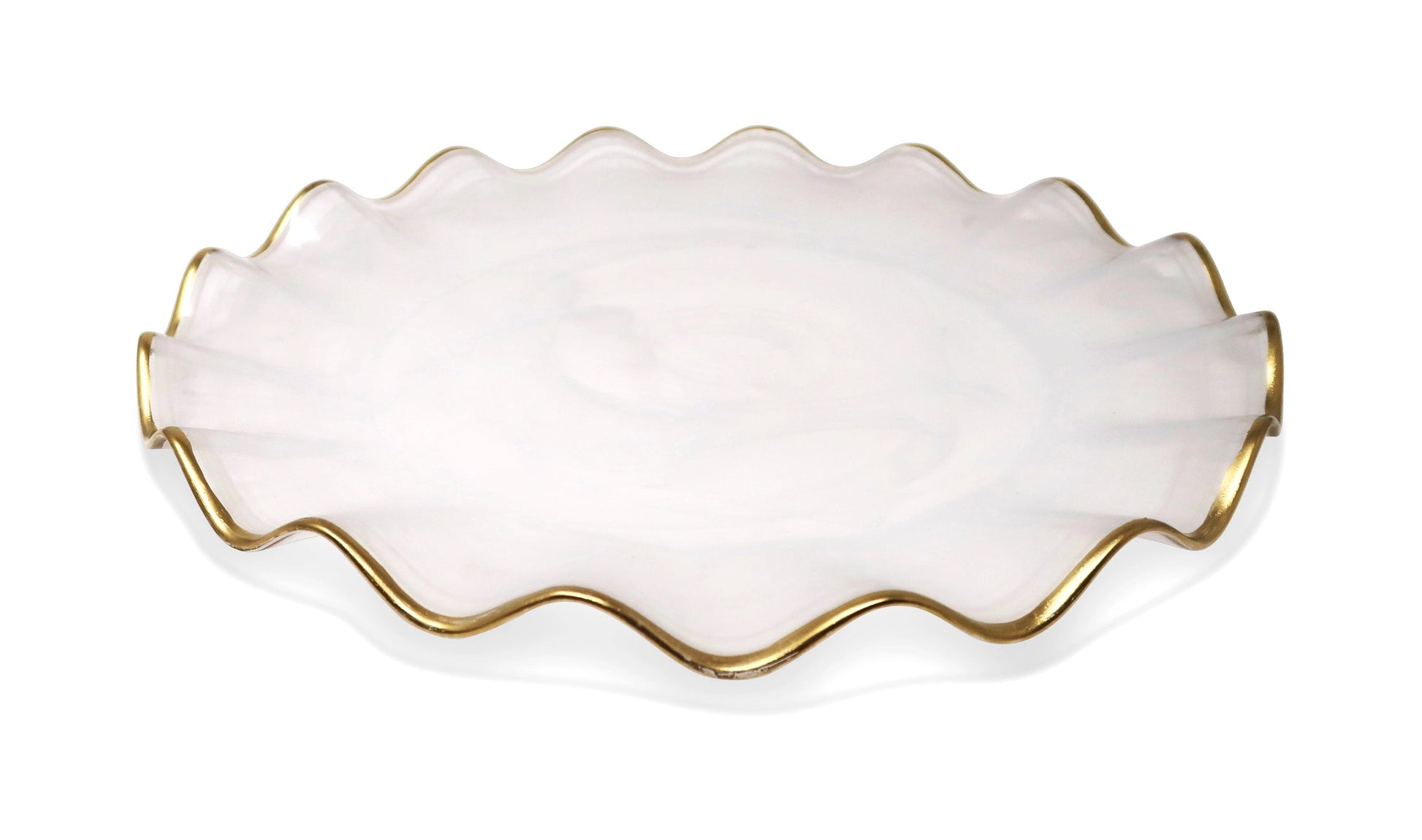 Set of 4 White Smoked Dinner Plates with Gold Scalloped Rim Dinnerware Sets High Class Touch - Home Decor 4 Dinner Plates 