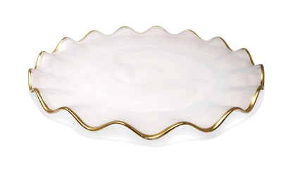 Set of 4 White Smoked Dinner Plates with Gold Scalloped Rim Dinnerware Sets High Class Touch - Home Decor 4 Dinner Plates 