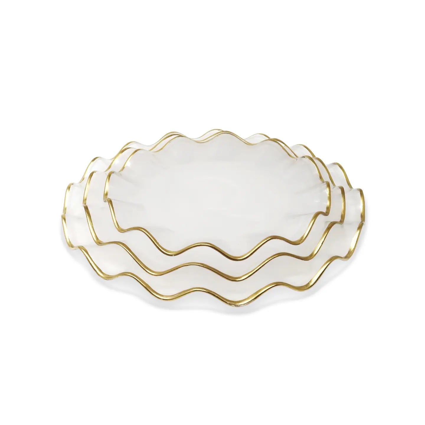 Set of 4 White Smoked Dinner Plates with Gold Scalloped Rim Dinnerware Sets High Class Touch - Home Decor 