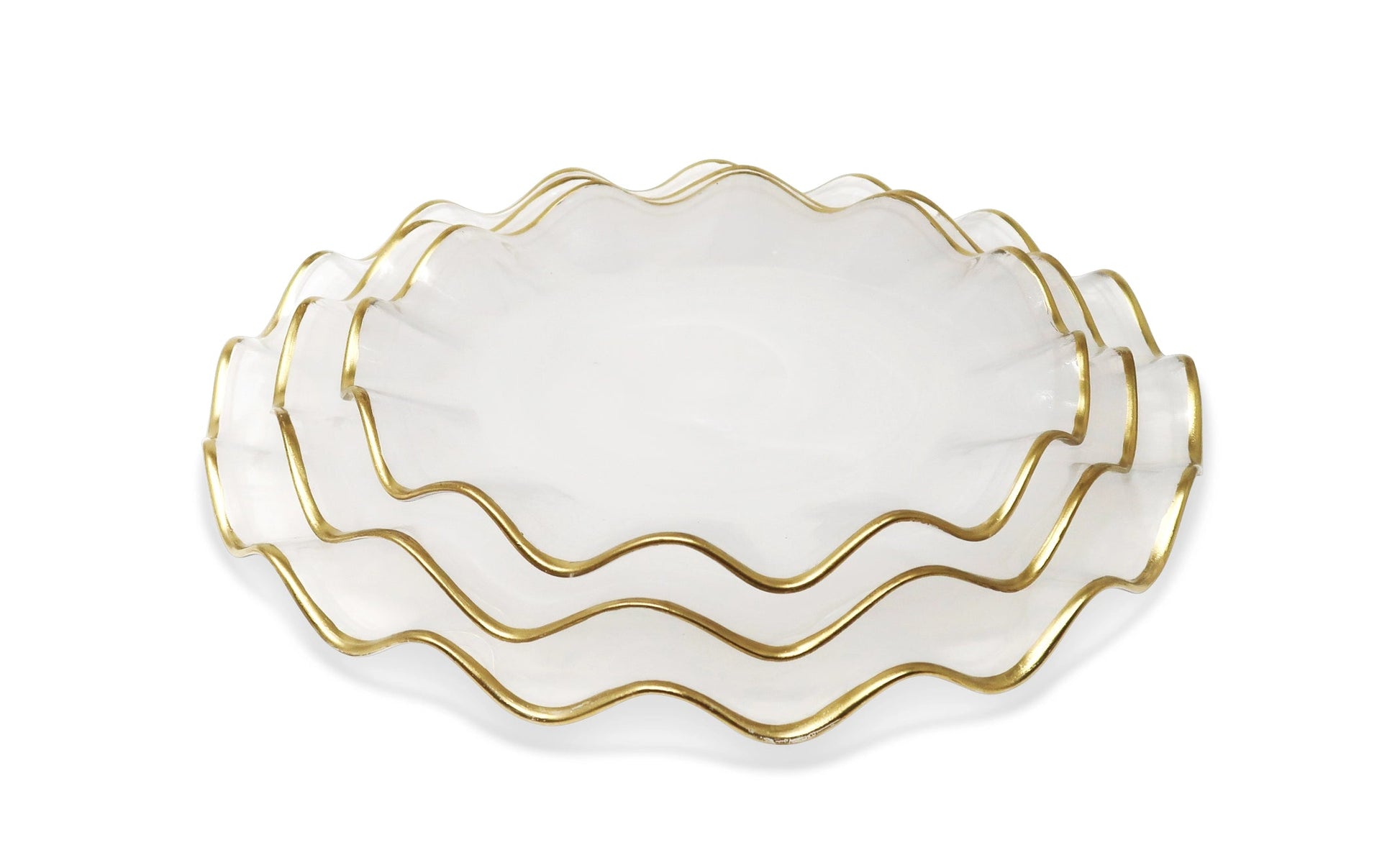 Set of 4 White Smoked Dinner Plates with Gold Scalloped Rim Dinnerware Sets High Class Touch - Home Decor 