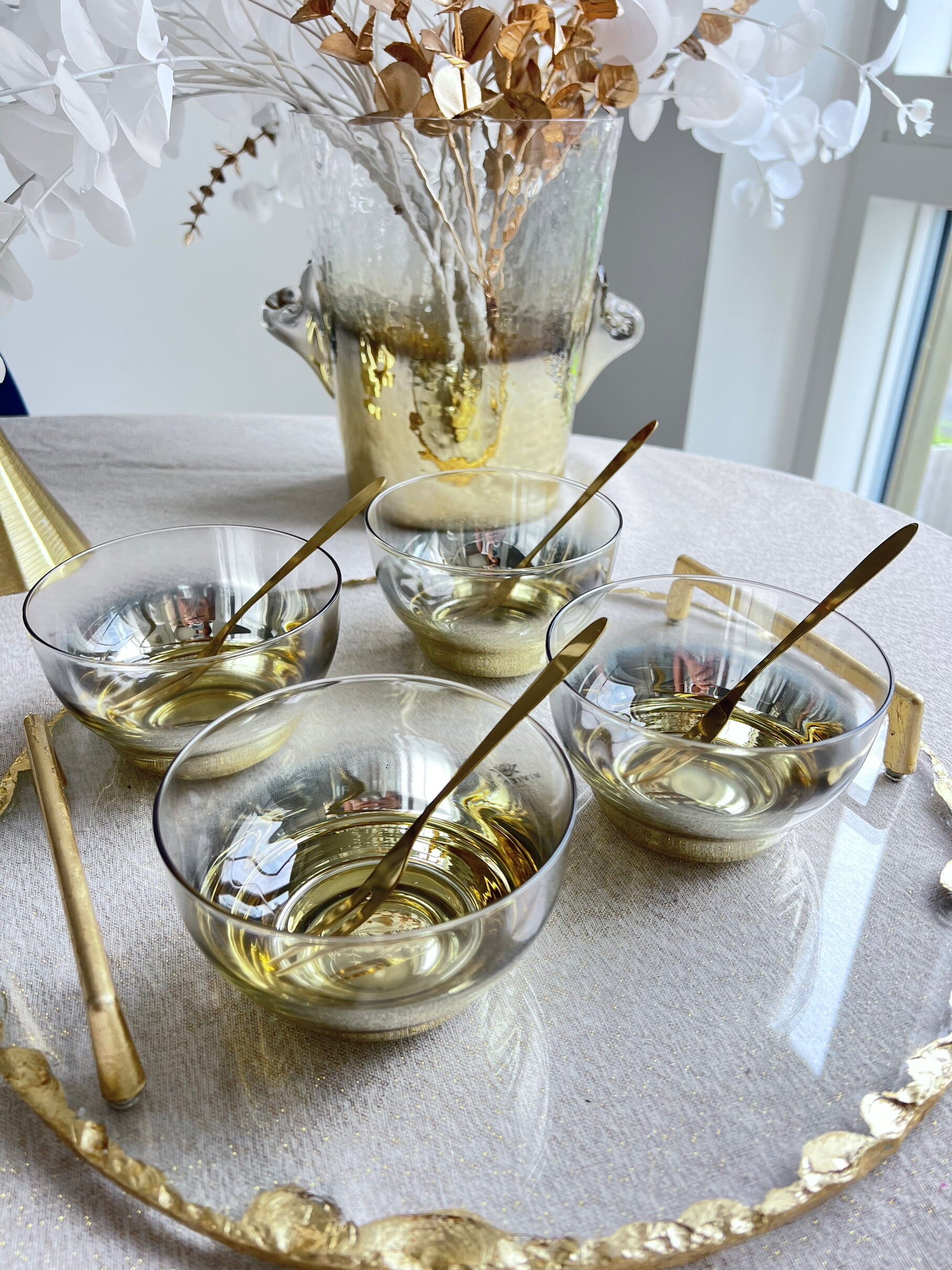 Set of 6 Dessert Bowls with Gold Ombre Design Water glasses High Class Touch - Home Decor 
