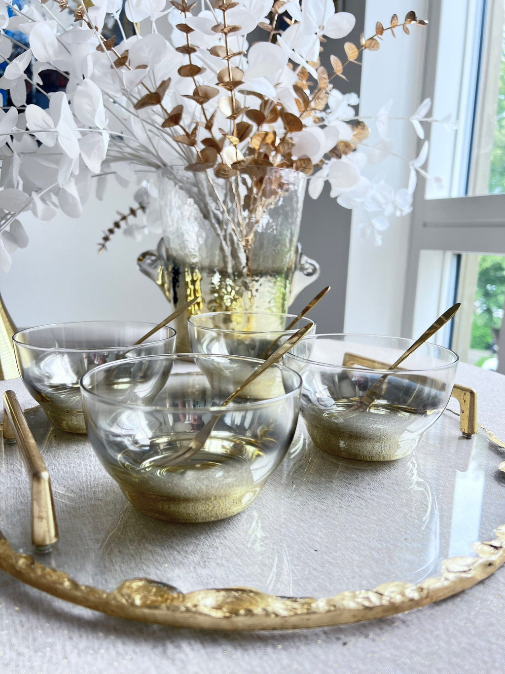 Set of 6 Dessert Bowls with Gold Ombre Design Water glasses High Class Touch - Home Decor 