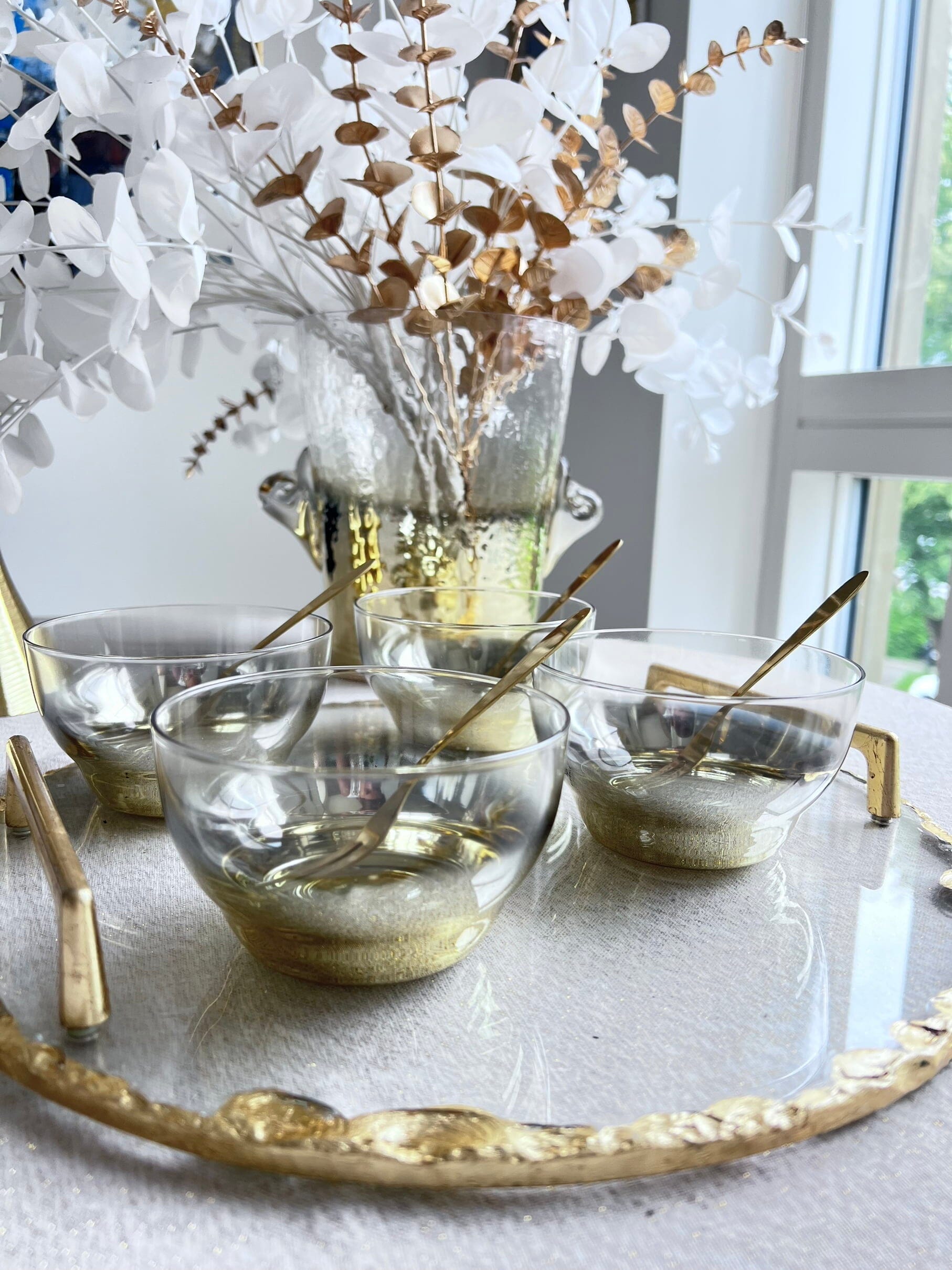 Set of 6 Dessert Bowls with Gold Ombre Design Water glasses High Class Touch - Home Decor 