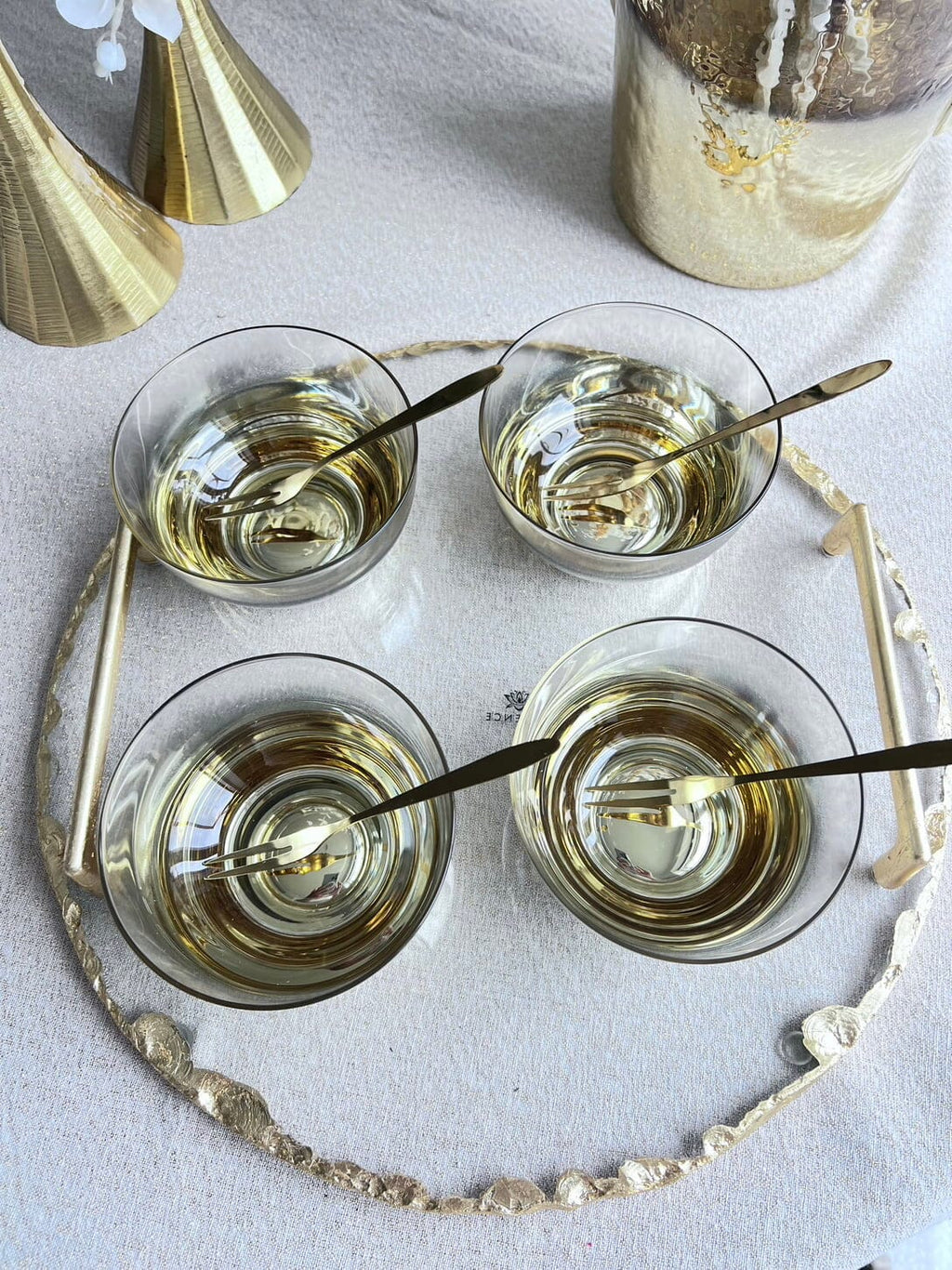 Set of 6 Dessert Bowls with Gold Ombre Design Water glasses High Class Touch - Home Decor 