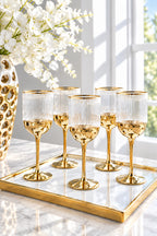 Set of 4 Ribbed Water or Wine Glasses with Gold Dipped textured Bottom - High Class Touch