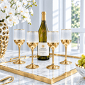 Set of 4 Ribbed Water or Wine Glasses with Gold Dipped textured Bottom - High Class Touch