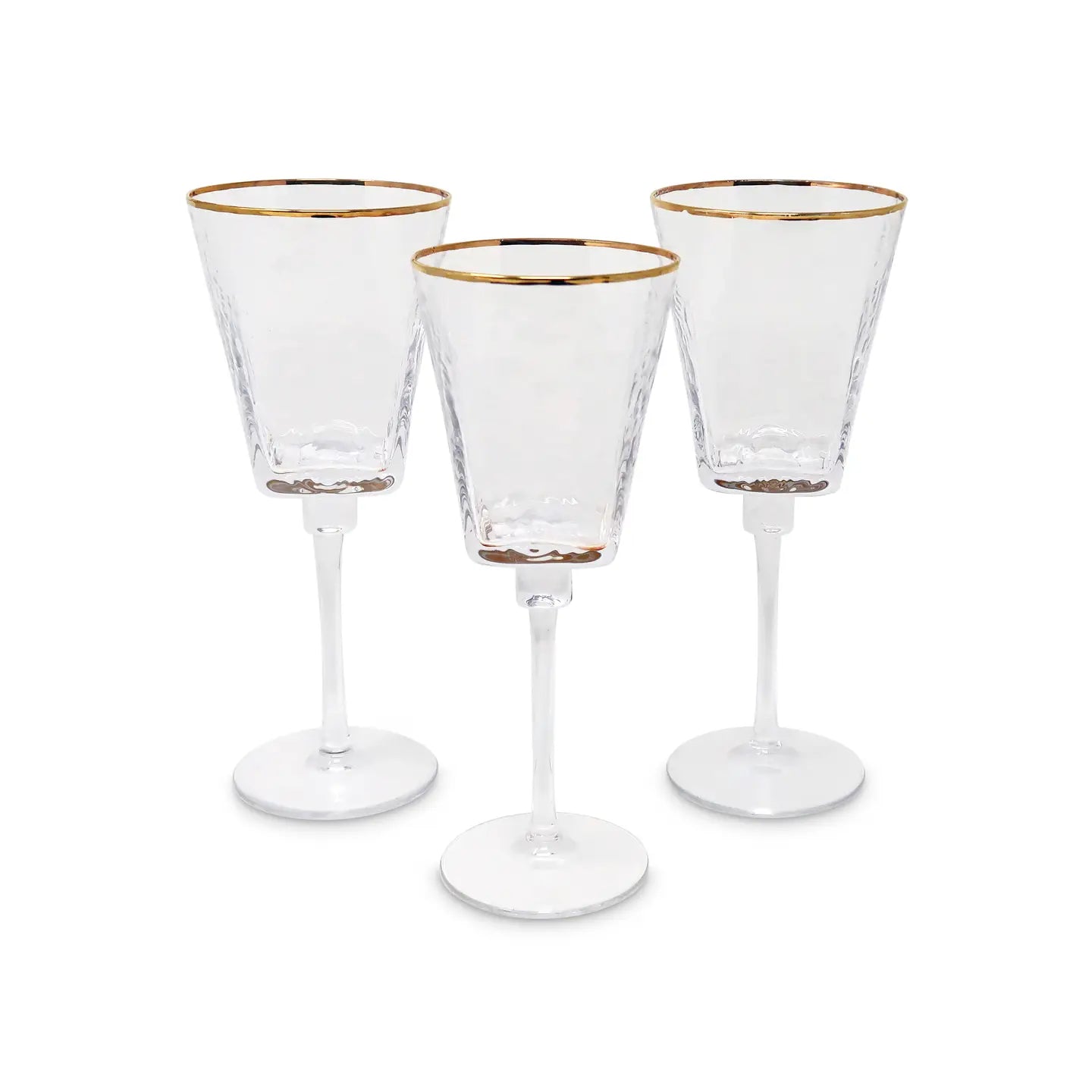 Set of 6 Square Shaped Hammered Glasses with Gold Rim Water glasses High Class Touch - Home Decor 