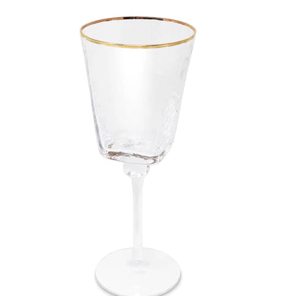 Set of 6 Square Shaped Hammered Glasses with Gold Rim Water glasses High Class Touch - Home Decor 