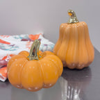 Small Porcelain Pumpkins with Gold Stem Decorative Ornament set of 2 High Class Touch 