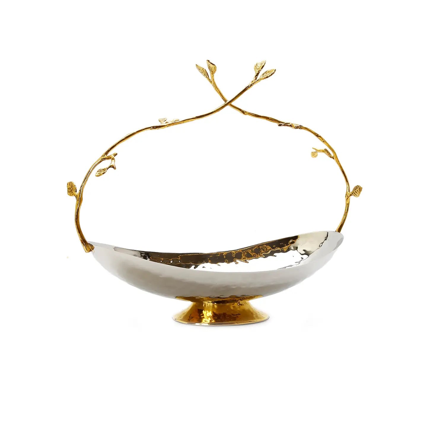 Stainless Steel Basket With Gold Twig Handle Decorative Bowls High Class Touch - Home Decor 