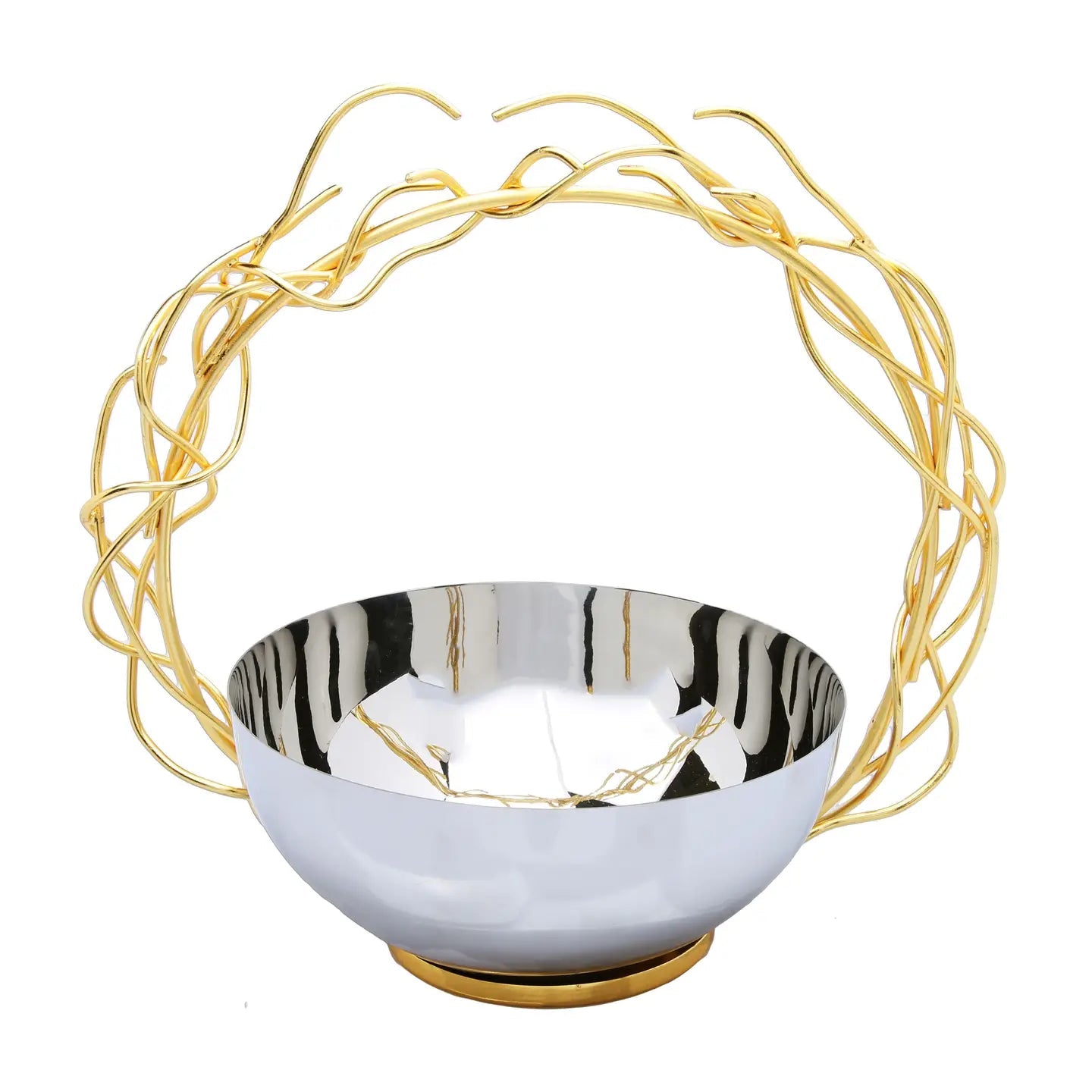 Stainless Steel Bowl with Round Gold Removable Twig Handle Decorative Bowls High Class Touch - Home Decor 