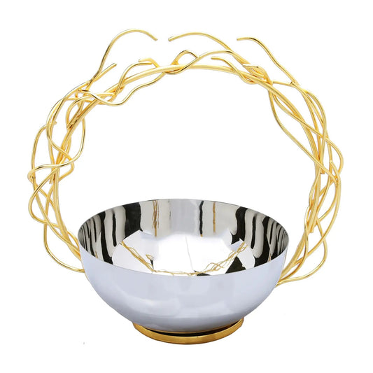 Stainless Steel Bowl with Round Gold Removable Twig Handle Decorative Bowls High Class Touch - Home Decor 