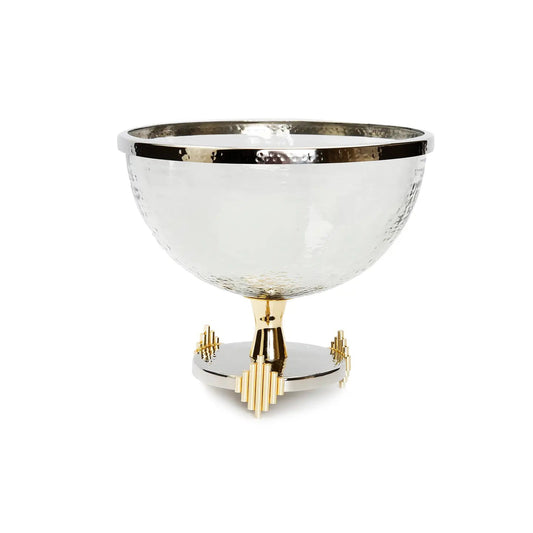 Stainless Steel Footed Glass Bowl w/ Gold Symmetrical Design Decorative Bowls High Class Touch - Home Decor 