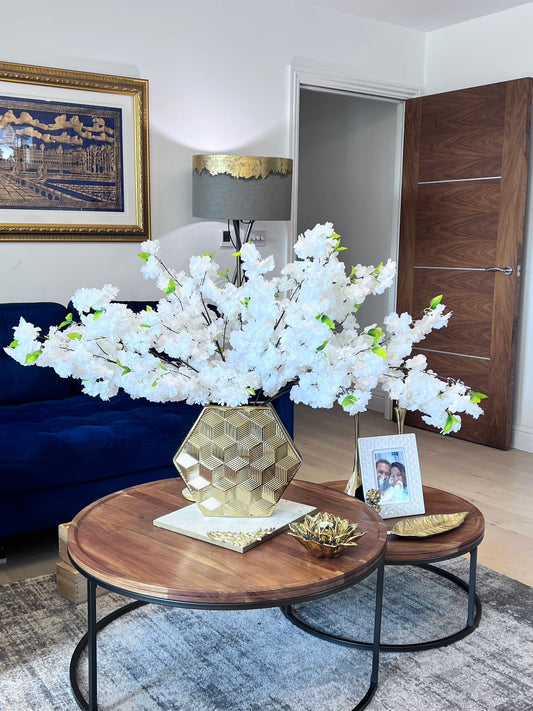 Tall White Cherry Blossom Arrangement Artificial Flora High Class Touch - Home Decor 