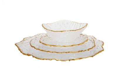 Textured Glass Dinnerware Set Gold Rim Dinnerware Sets High Class Touch - Home Decor 