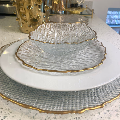 Textured Glass Dinnerware Set Gold Rim Dinnerware Sets High Class Touch - Home Decor 