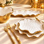 White & Gold Dinner Set — Gold Scalloped Edge - High Class Touch