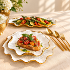 White & Gold Dinner Set — Gold Scalloped Edge