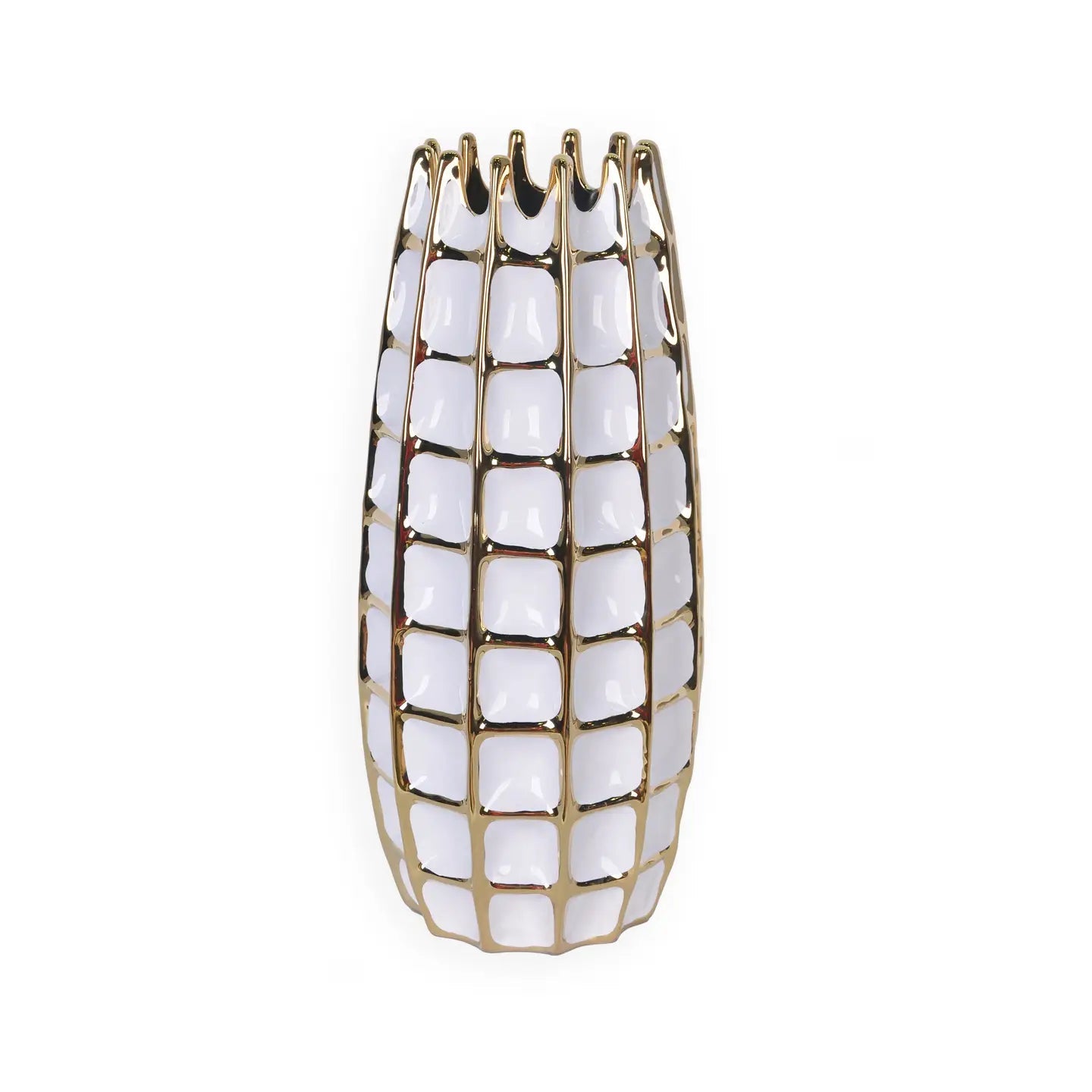 White and Gold Square Design Decorative Vase Vases High Class Touch - Home Decor 