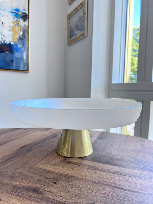 White Glass Cake Plate On Gold Pedestal Cake Stands High Class Touch - Home Decor 