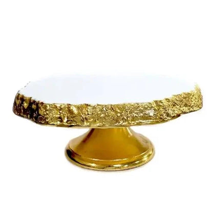 White Marble Cake Tray On Gold Stem High Class Touch 