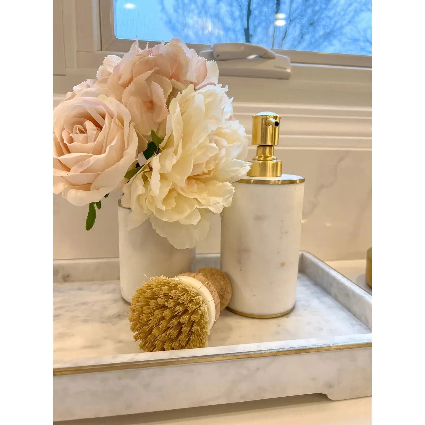 White Marble Dispenser with Gold Pump High Class Touch 