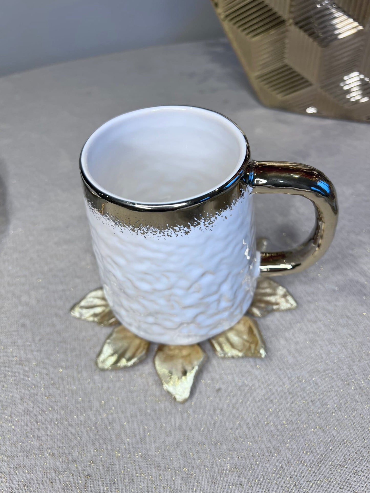 White Porcelain Tea Mug with Opulent Gold Border, Mugs and Tea Cup High Class Touch - Home Decor 