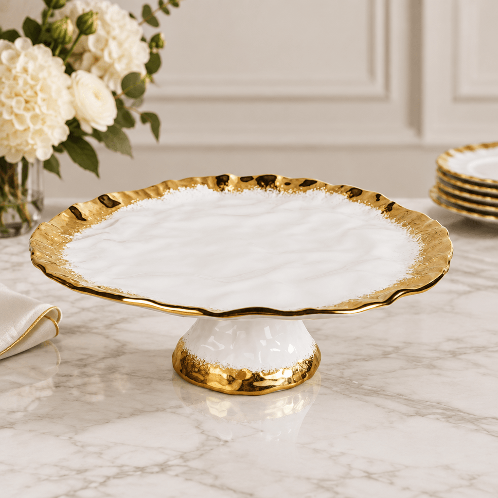 White Porcelain with Opulent Gold Border Dinner Plates Set - High Class Touch