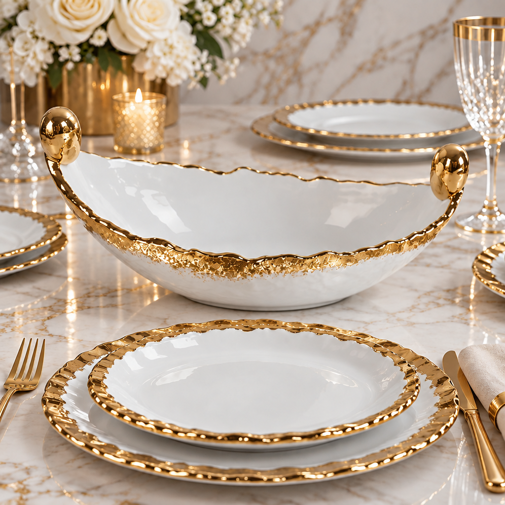 White Porcelain with Opulent Gold Border Serving bowl