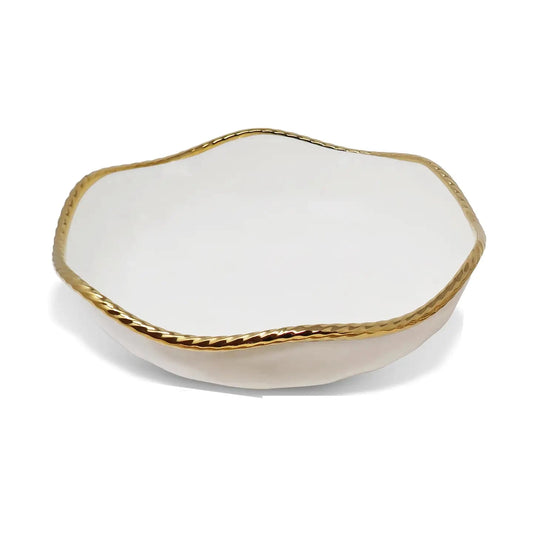 White Salad Bowl New Bone China with Gold Rope Edge High Class Touch 