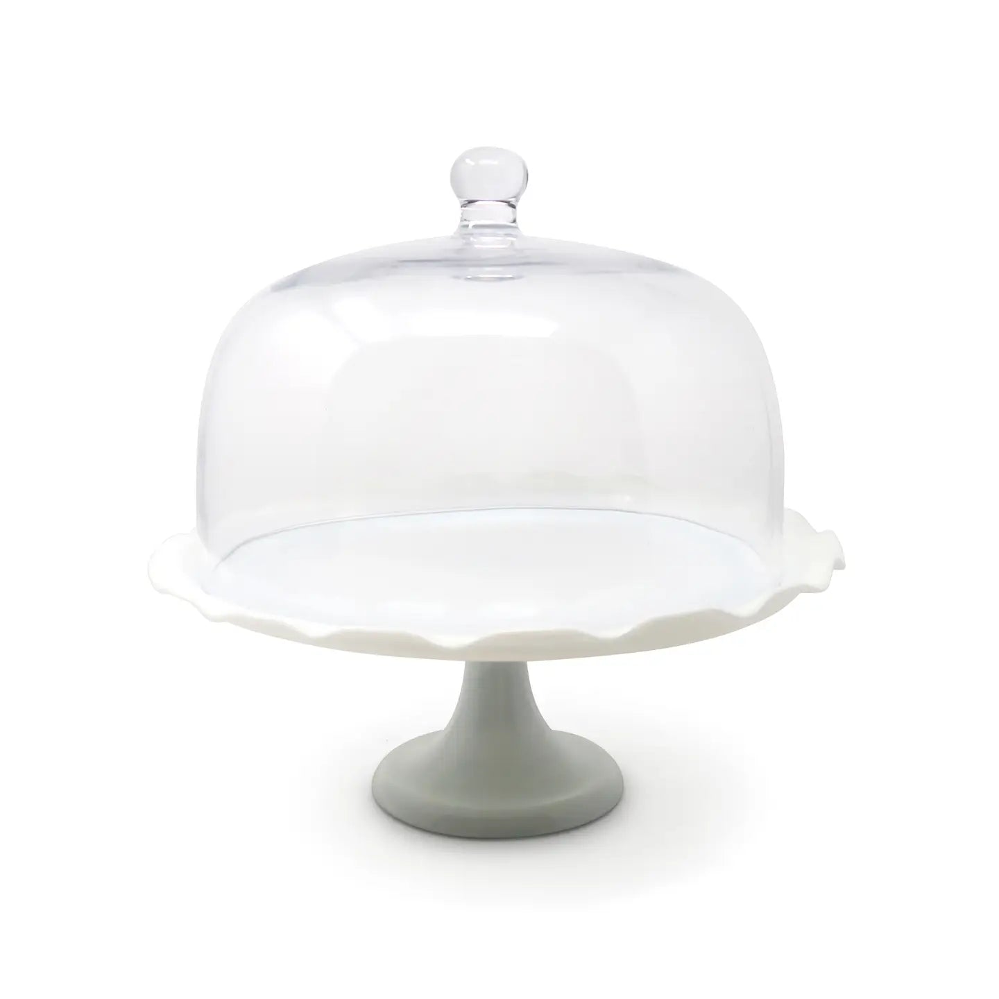 White Scalloped Cake Stand with Glass Dome High Class Touch 