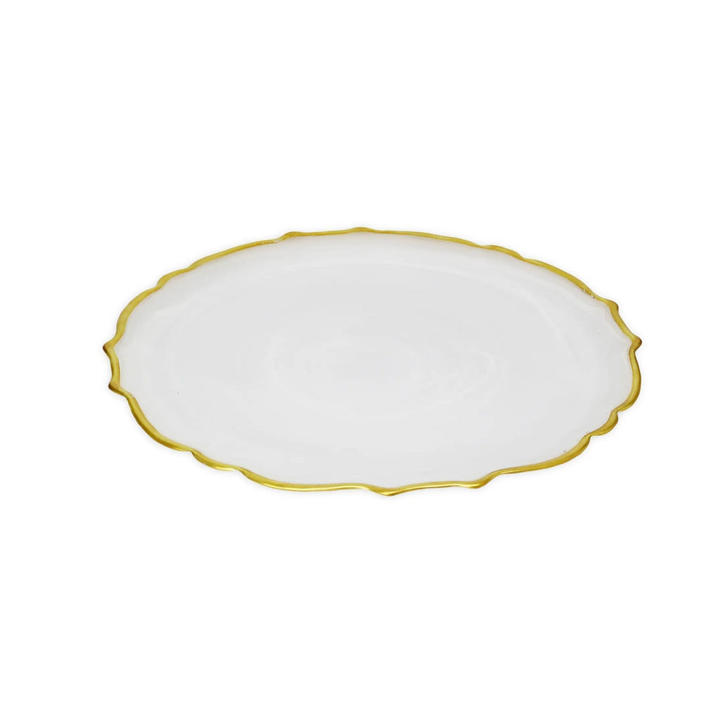 13"D Set Of Four Alabaster White Chargers Charger plates High Class Touch - Home Decor 