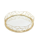 14"D Round Mirror Tray Gold Mesh Design Decorative Trays High Class Touch - Home Decor 