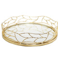 14"D Round Mirror Tray Gold Mesh Design Decorative Trays High Class Touch - Home Decor 