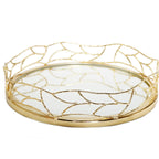14"D Round Mirror Tray Gold Mesh Design Decorative Trays High Class Touch - Home Decor 
