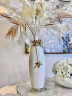 18" White Tall Vase Gold and White Flower Design Vases High Class Touch - Home Decor 